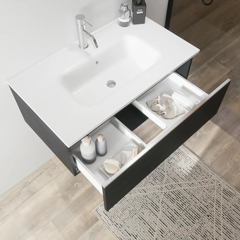 Mobile bagno sospeso 80 cm antracite con lavabo | Darwin