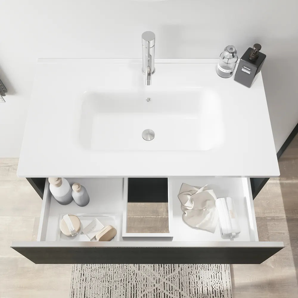 Mobile bagno sospeso 80 cm antracite con lavabo | Darwin