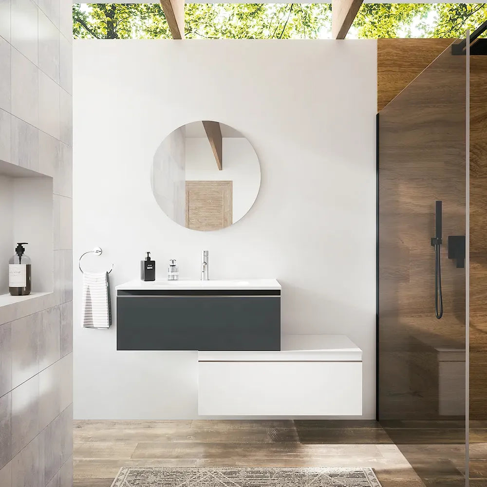 Mobile bagno sospeso 80 cm antracite con lavabo e cassettone bianco opaco | Darwin