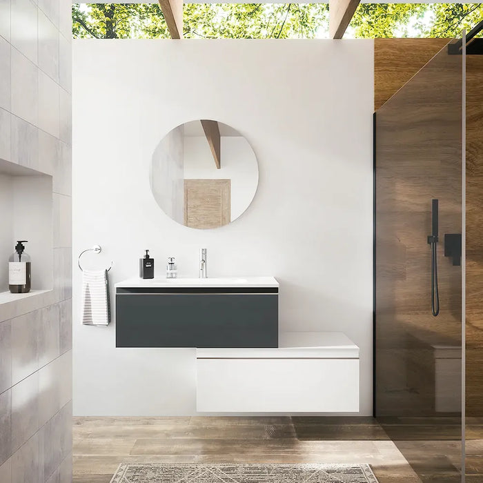 Mobile bagno sospeso 80 cm antracite con lavabo e cassettone bianco opaco | Darwin