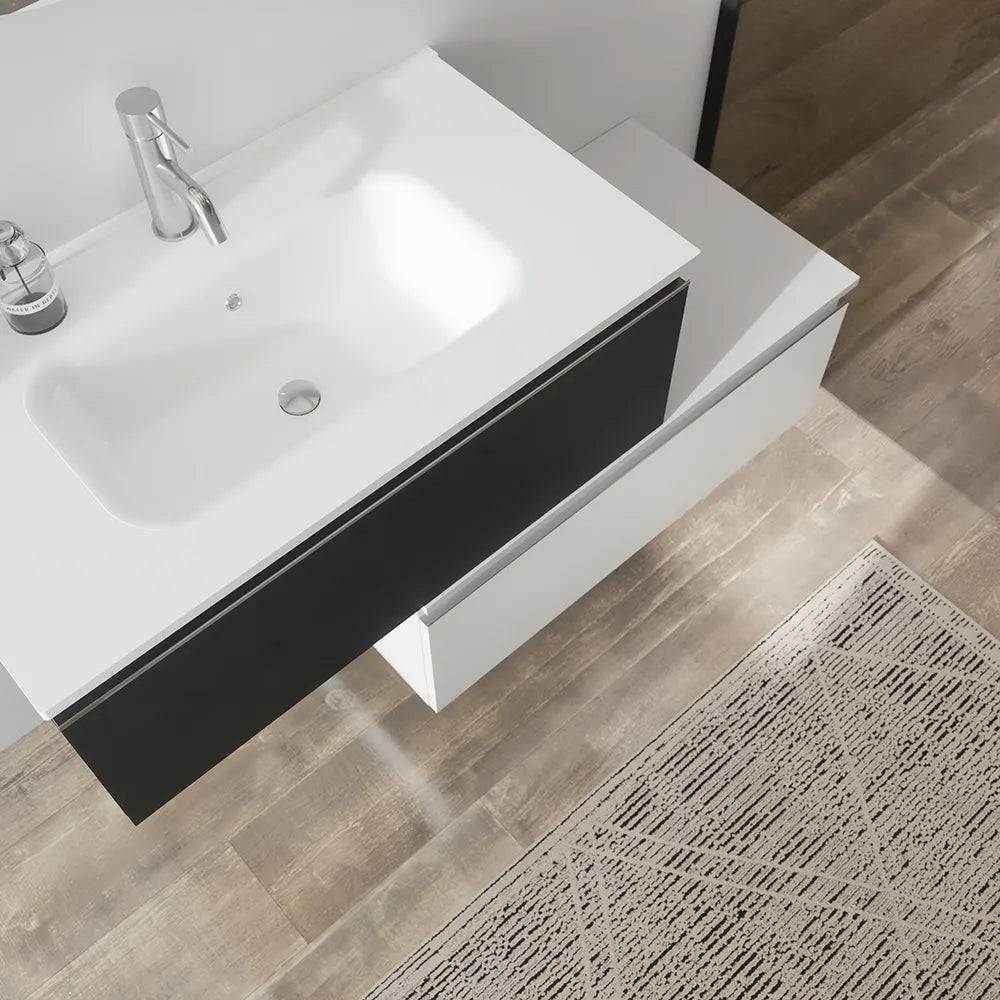 Mobile bagno sospeso 80 cm antracite con lavabo e cassettone bianco opaco | Darwin