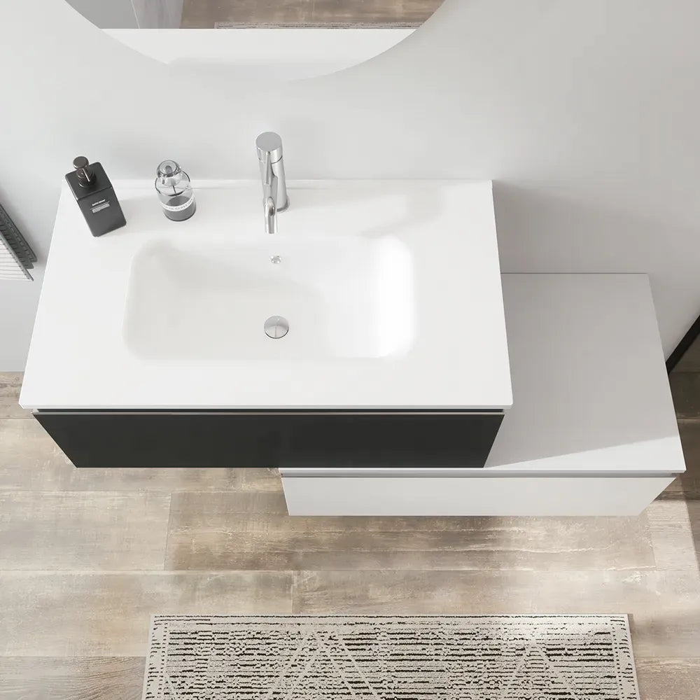 Mobile bagno sospeso 80 cm antracite con lavabo e cassettone bianco opaco | Darwin