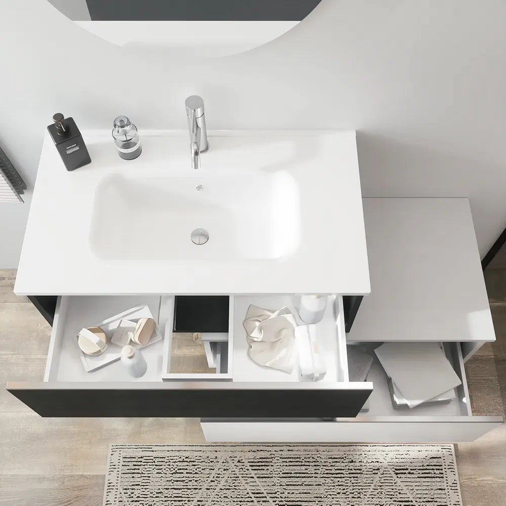 Mobile bagno sospeso 80 cm antracite con lavabo e cassettone bianco opaco | Darwin