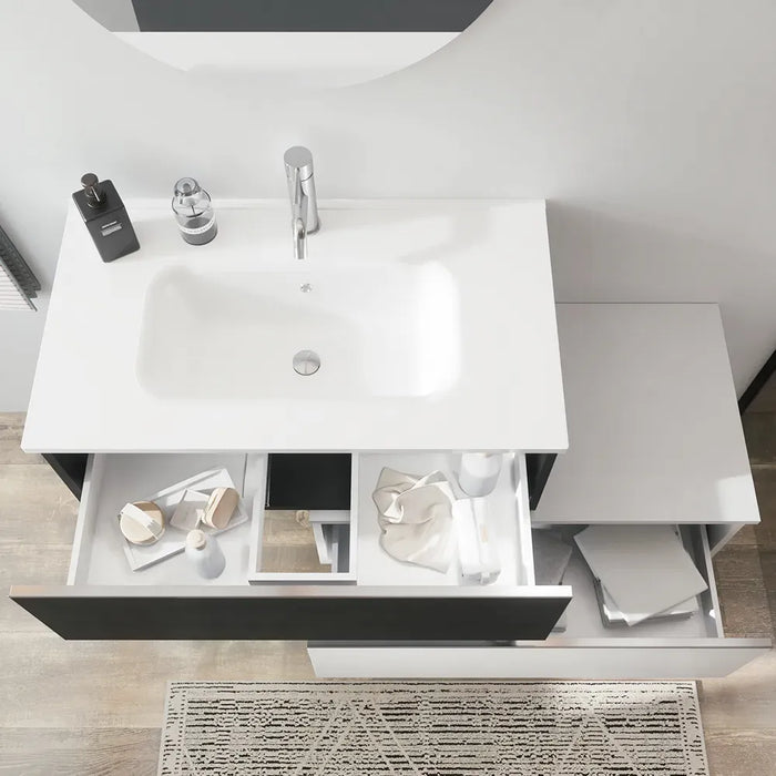 Mobile bagno sospeso 80 cm antracite con lavabo e cassettone bianco opaco | Darwin