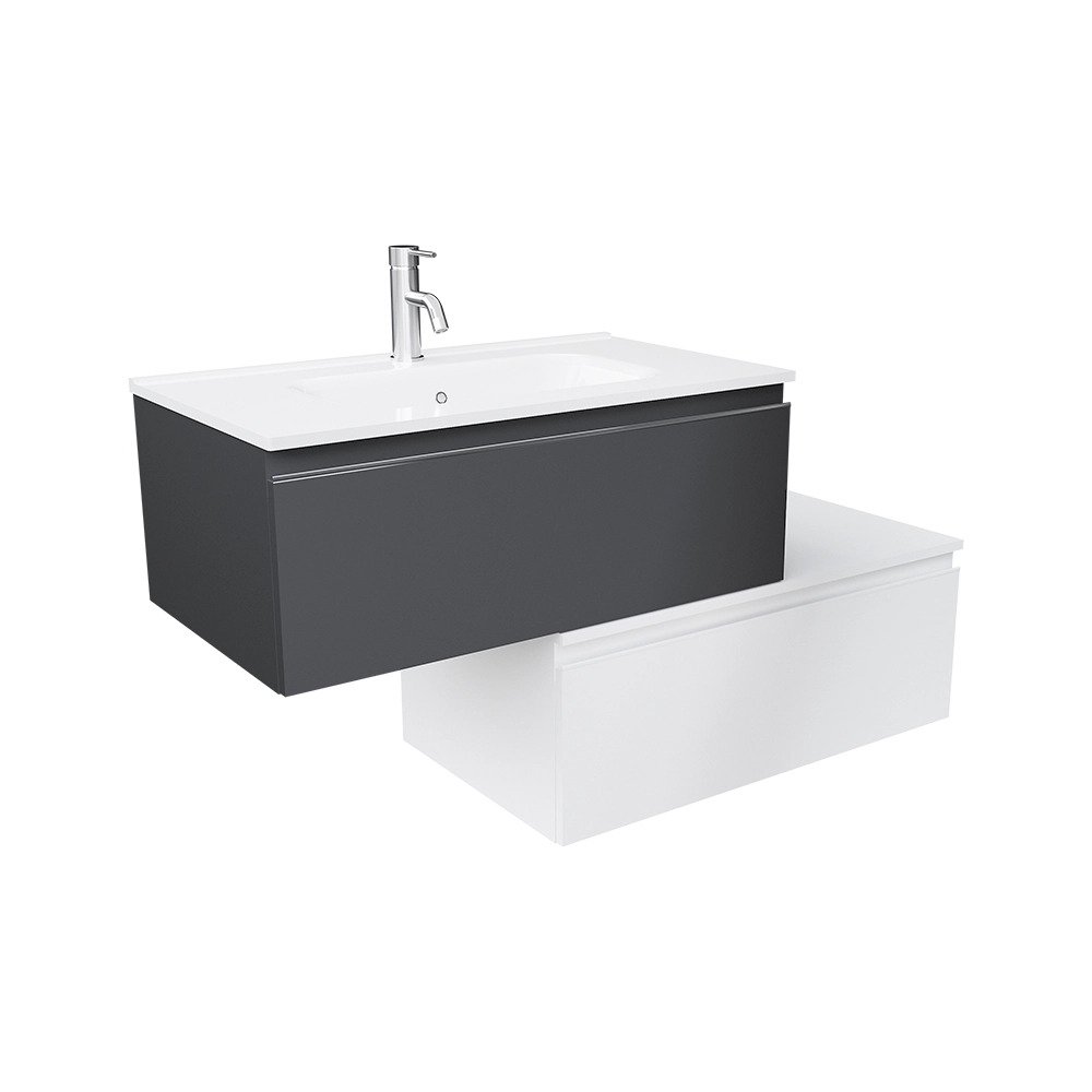 Mobile bagno sospeso 80 cm antracite con lavabo e cassettone bianco opaco | Darwin