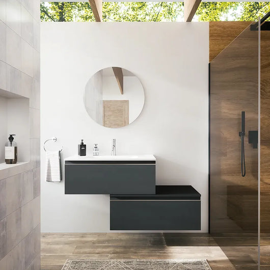 Mobile bagno sospeso 80 cm antracite due cassettoni con lavabo | Darwin