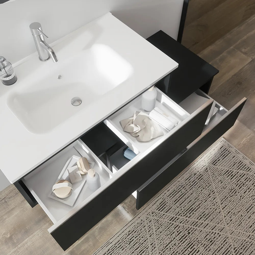 Mobile bagno sospeso 80 cm antracite due cassettoni con lavabo | Darwin
