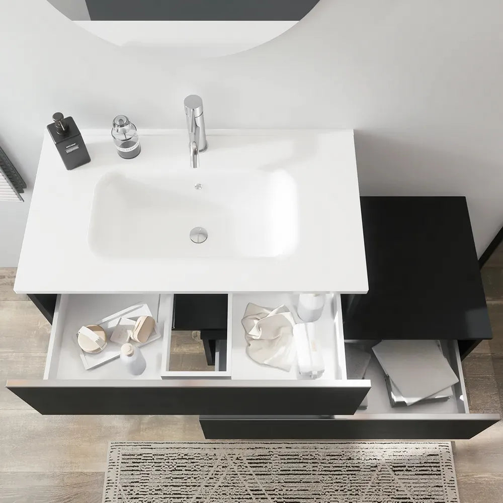 Mobile bagno sospeso 80 cm antracite due cassettoni con lavabo | Darwin