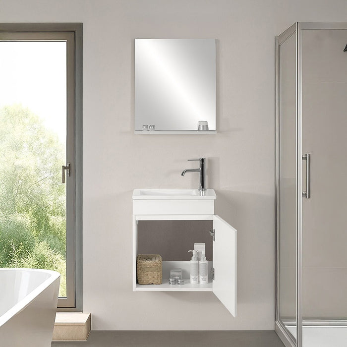 Mobile sospeso salvaspazio 45 cm bianco lucido con specchio Mini