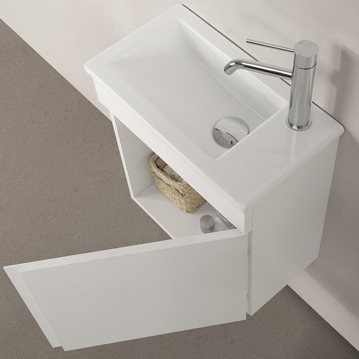 Mobile sospeso salvaspazio 45 cm bianco lucido con specchio Mini