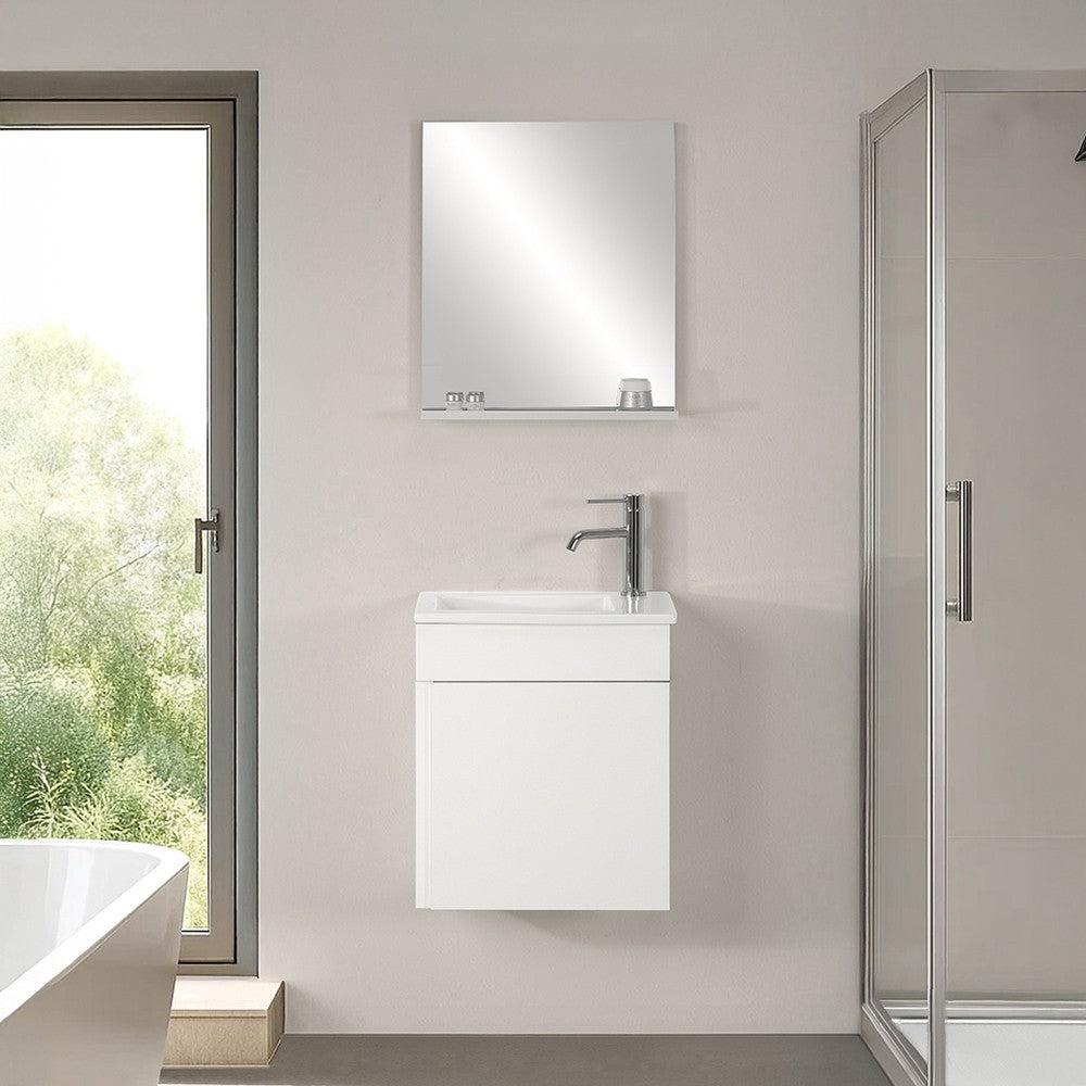 Mobile sospeso salvaspazio 45 cm bianco lucido con specchio Mini