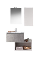 Mobile Bagno 70cm Sospeso Cassetto, Pensile, Vano a Giorno, Specchio E Lampada - Cemento