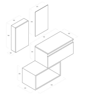 Mobile Bagno 70cm Sospeso Cassetto, Pensile, Vano a Giorno, Specchio E Lampada - Rovere Miele