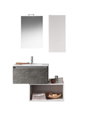 Mobile Bagno 70cm Sospeso Cassetto, Pensile, Vano a Giorno, Specchio E Lampada - Ossido