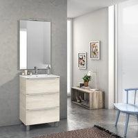 Mobile Bagno 60cm a Terra Con Tre Cassetti e Specchio - Rovere Alaska