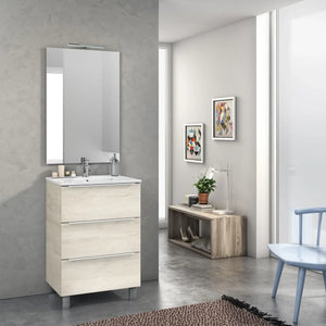 Mobile Bagno 60cm a Terra Con Tre Cassetti e Specchio - Rovere Alaska