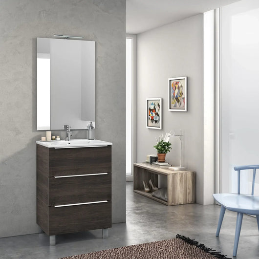 Mobile Bagno 60cm a Terra Con Tre Cassetti e Specchio - Testa di Moro