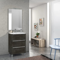 Mobile Bagno 60cm a Terra Con Tre Cassetti e Specchio - Ossido