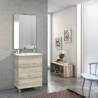 Mobile Bagno 60cm a Terra Con Tre Cassetti e Specchio - Pino Artico