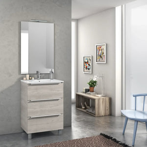 Mobile Bagno 60cm a Terra Con Tre Cassetti e Specchio - Sherwood