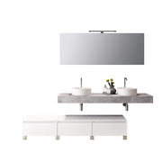 Composizione Bagno 180cm Con Doppio Lavabo, Cassetti E Specchio - Top cemento + base bianco opaco