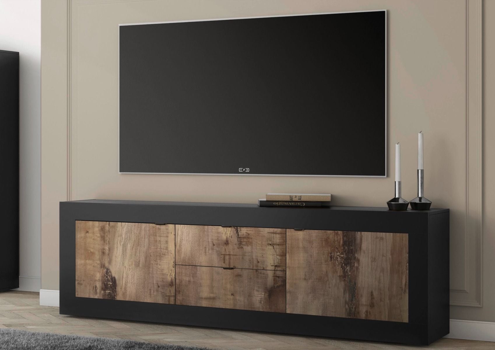 Mobile porta tv design moderno, 2 ante e 2 cassetti, Nero e Pero ZLCBSC-PTNP2GR