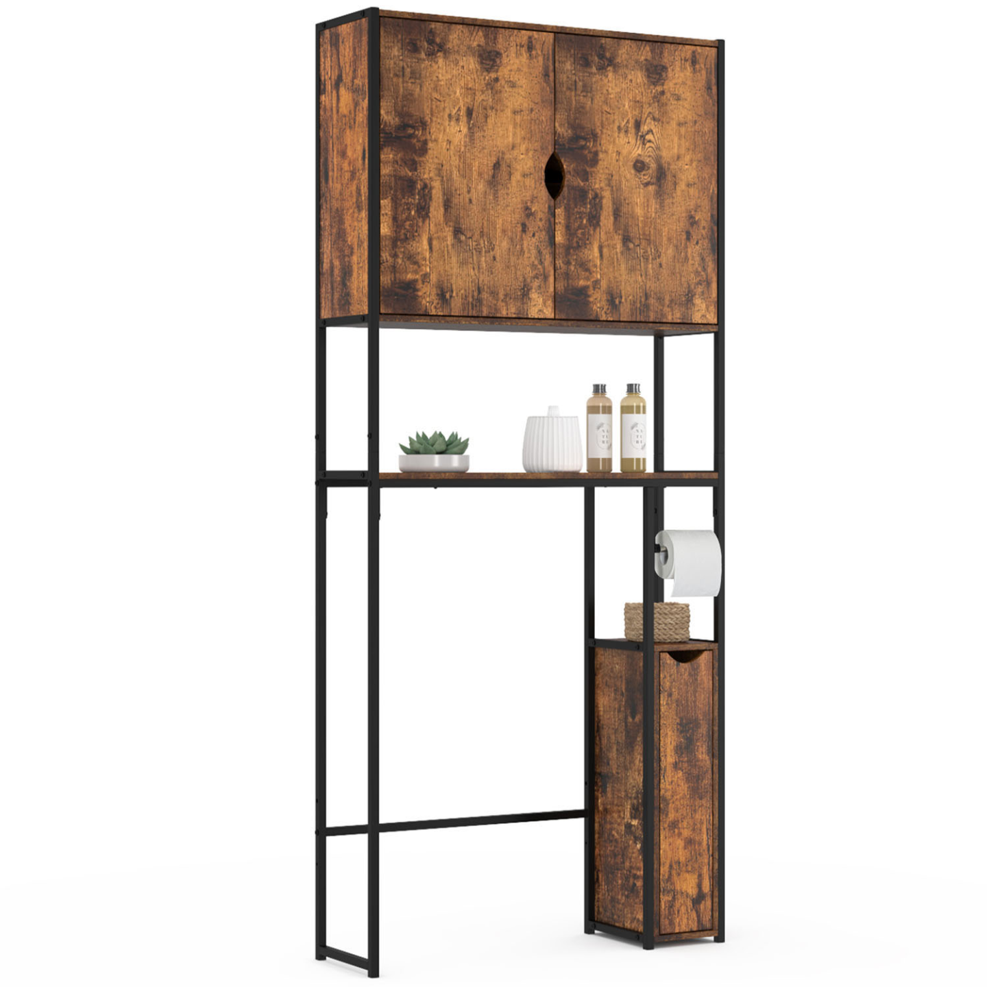 IDMarket - Mobile WC 3 in 1 con armadietti in legno scuro DAYTON design industriale