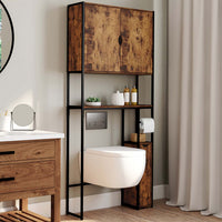 IDMarket - Mobile WC 3 in 1 con armadietti in legno scuro DAYTON design industriale
