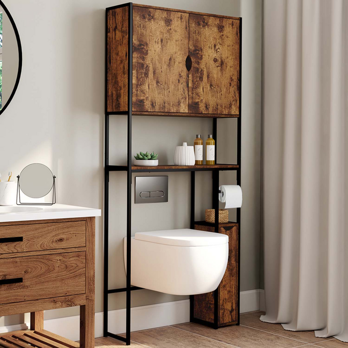 IDMarket - Mobile WC 3 in 1 con armadietti in legno scuro DAYTON design industriale