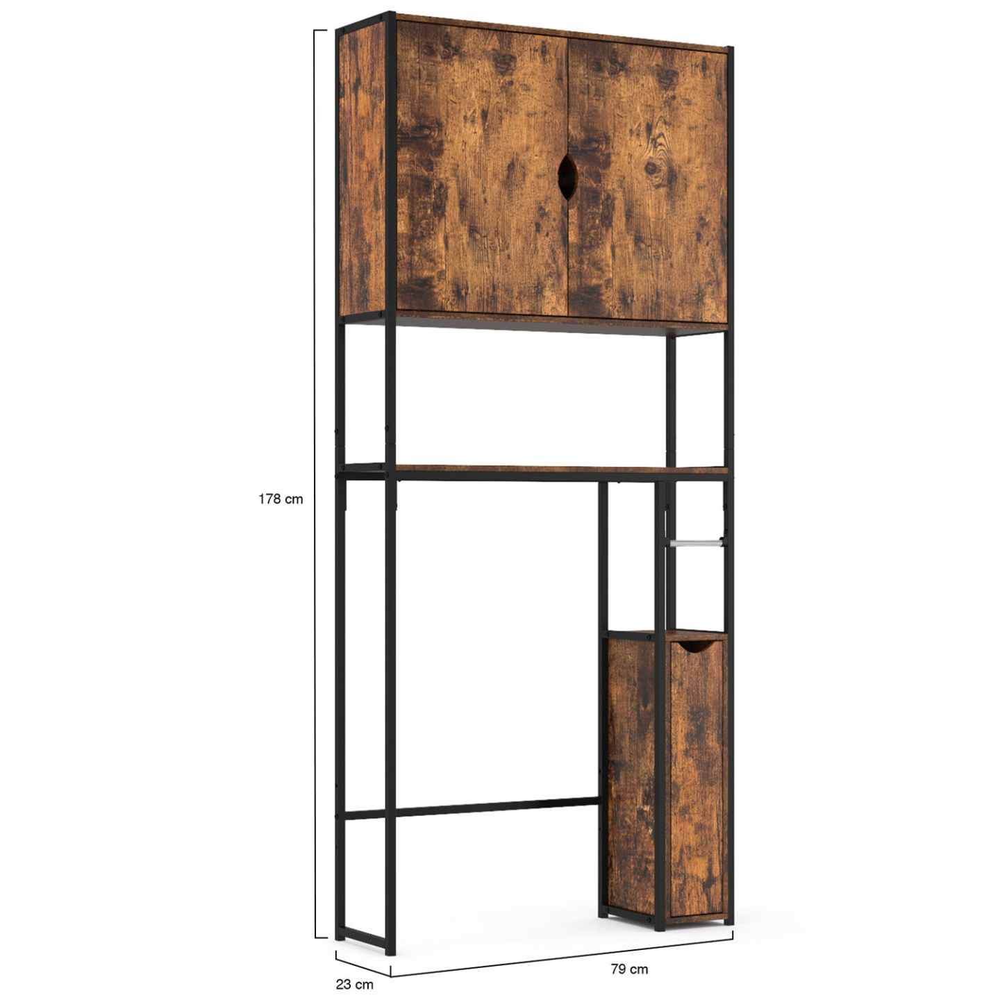 IDMarket - Mobile WC 3 in 1 con armadietti in legno scuro DAYTON design industriale
