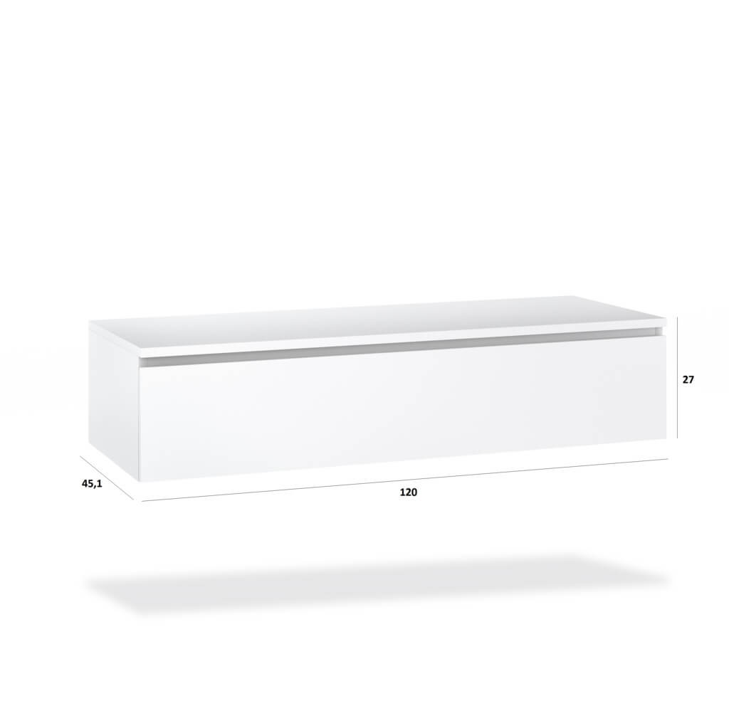 Composizione Bagno 120cm Con Vasca Integrata Cassetto E Specchio - Top Effetto Marmo Marrara + Base Sherwood Naturale