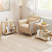 Tavolino laterale a forma di g con 3 livelli e mensole aperte-Piccolo tavolo da divano con ruote bloccabili per soggiorno e altri spazi