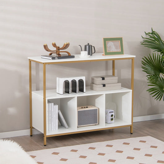 Mobile a 3 livelli in legno con mensola aperta telaio in acciaio 3 scomparti-Credenza multiuso da cucina Bianco