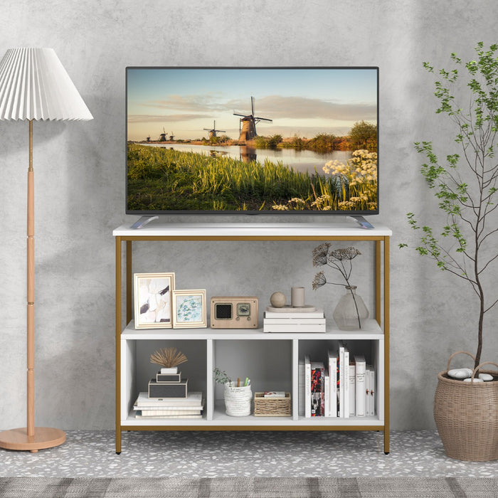 Mobile a 3 livelli in legno con mensola aperta telaio in acciaio 3 scomparti-Credenza multiuso da cucina Bianco