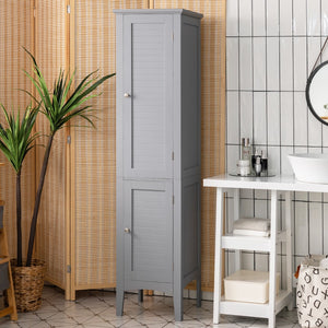 Mobile bagno alto con 2 ante 5 vani, Colonna bagno da terra salvaspazio 37x37x160cm Grigio-Armadietti da bagno