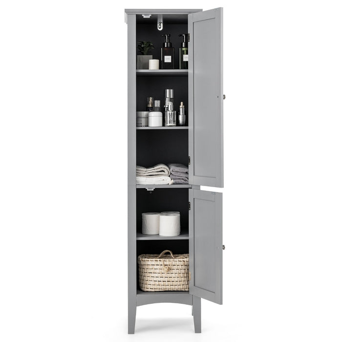 Mobile bagno alto con 2 ante 5 vani, Colonna bagno da terra salvaspazio 37x37x160cm Grigio-Armadietti da bagno