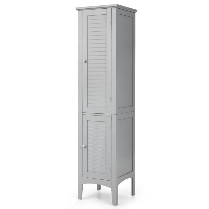 Mobile bagno alto con 2 ante 5 vani, Colonna bagno da terra salvaspazio 37x37x160cm Grigio-Armadietti da bagno