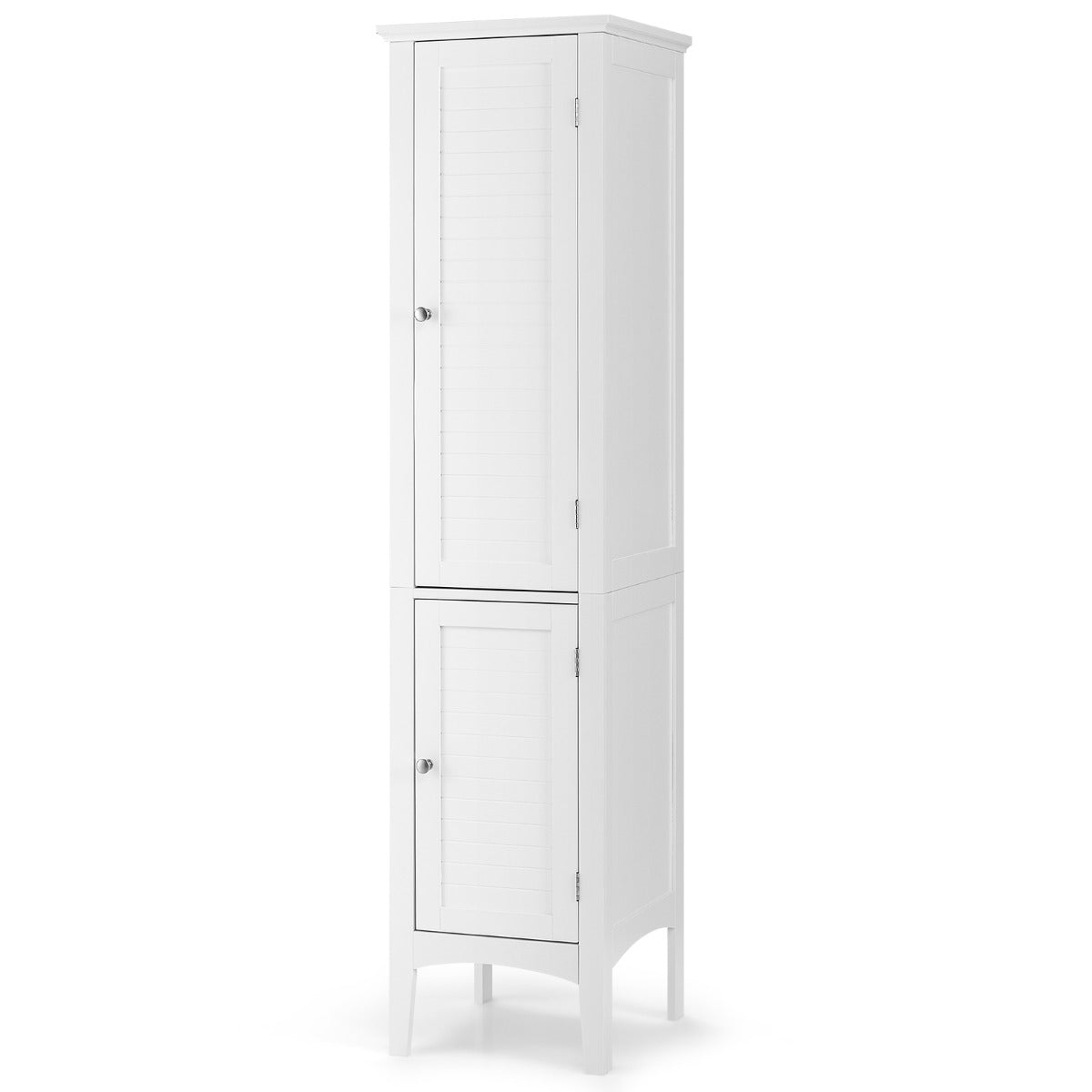 Mobile bagno alto con 2 ante 5 vani, Colonna bagno da terra salvaspazio 37x37x160cm Bianco-Armadietti da bagno