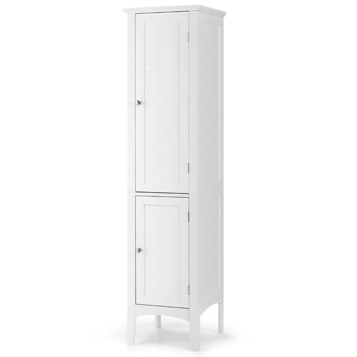 Mobile bagno alto con 2 ante 5 vani, Colonna bagno da terra salvaspazio 37x37x160cm Bianco-Armadietti da bagno