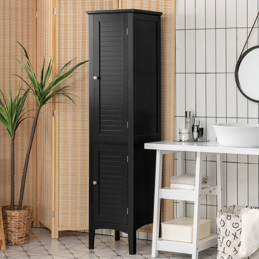 Mobile bagno alto con 2 ante 5 vani, Colonna bagno da terra salvaspazio 37x37x160cm Nero-Armadietti da bagno