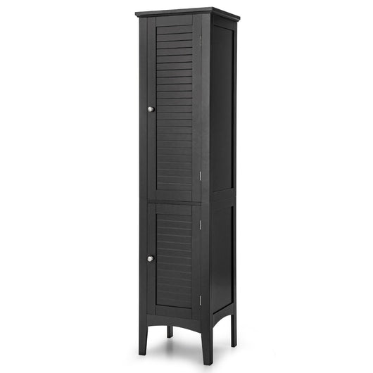 Mobile bagno alto con 2 ante 5 vani, Colonna bagno da terra salvaspazio 37x37x160cm Nero-Armadietti da bagno