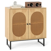 Credenza buffet-Armadio da cucina in rattan con 2 ante e ripiano regolabile-Buffet Madia boho per cucina e sala da pranzo e soggiorno Naturale