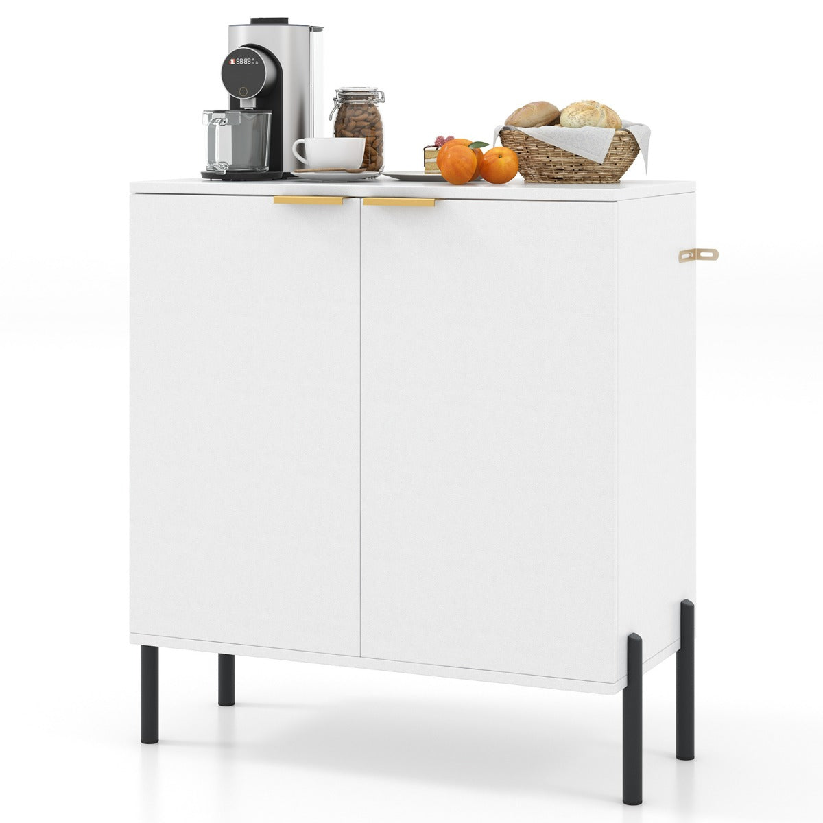 Mobile credenza moderna con ripiani e kit anti-ribaltamento-Mobile buffet a 2 ante per soggiorno