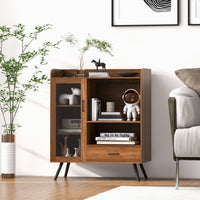 Mobile buffet in legno con anta e cassetto portaoggetti-Credenza contenitore per cucina sala da pranzo Marrone