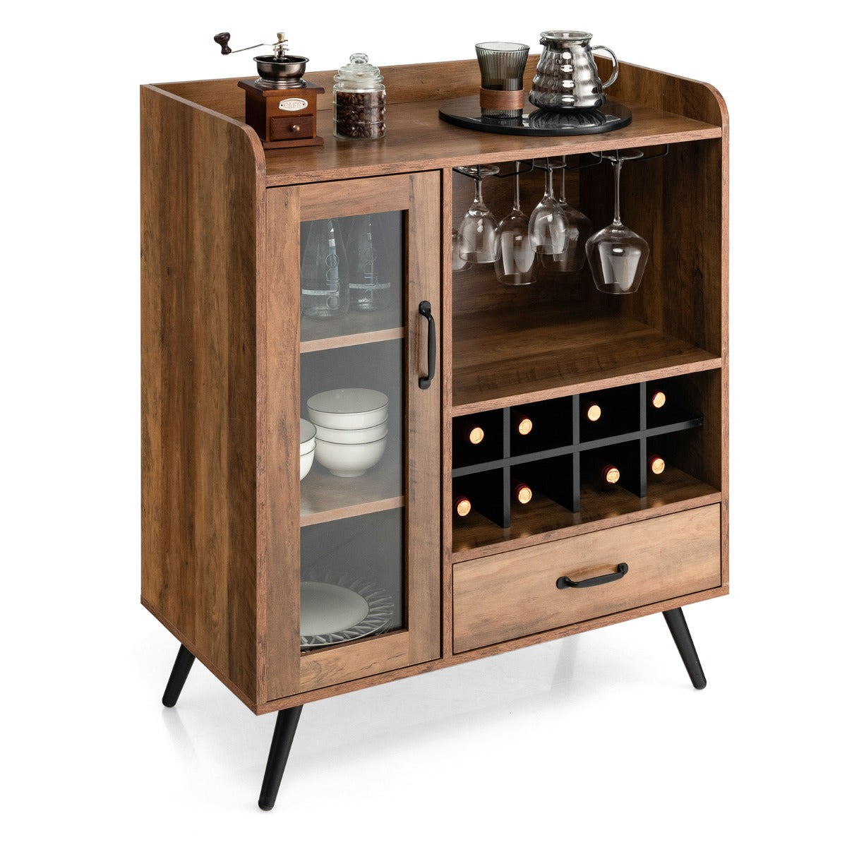 Mobile buffet in legno con anta e cassetto portaoggetti-Credenza contenitore per cucina sala da pranzo Marrone
