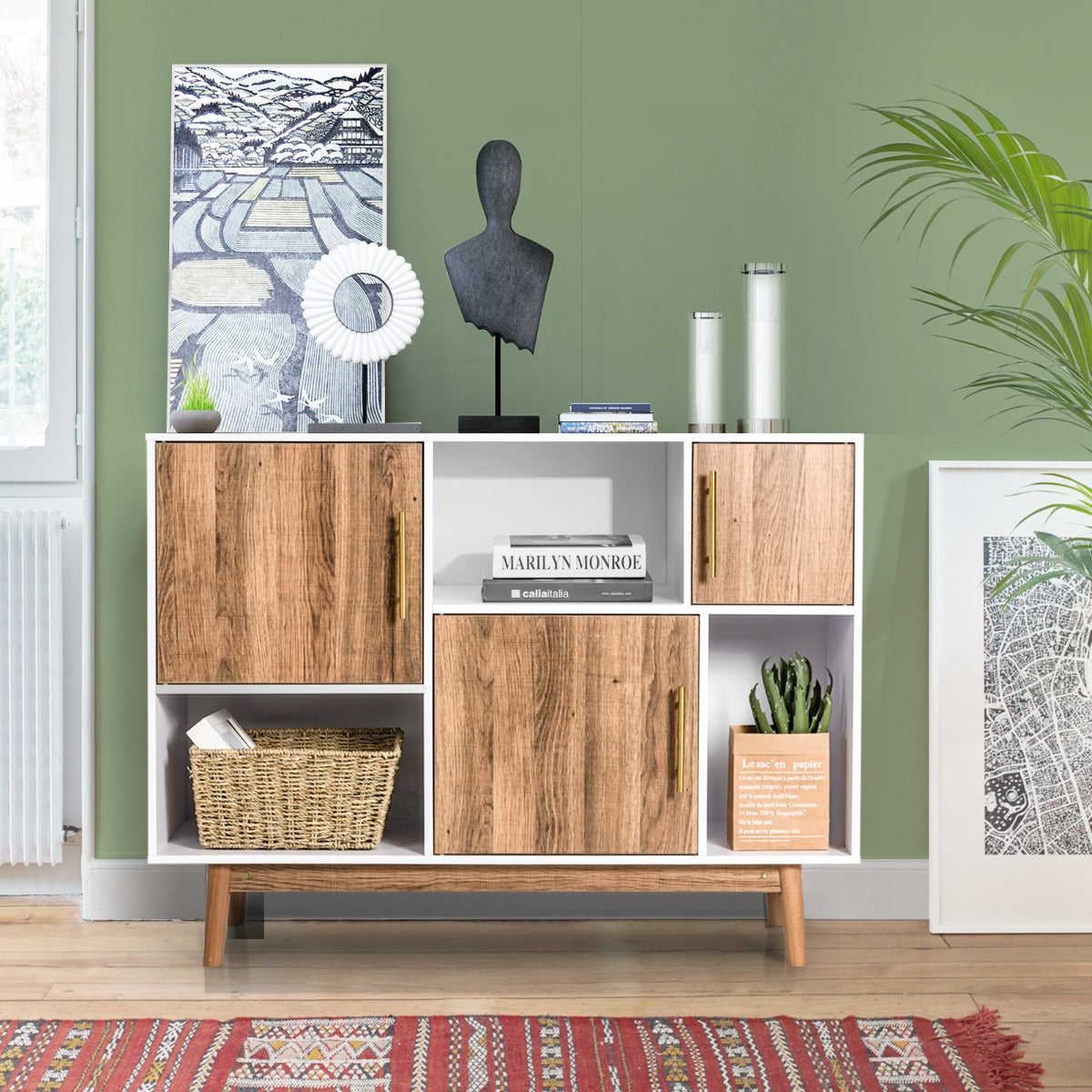 Mobile moderno con 3 ante e scompartimenti-Credenza multiuso ideale per casa e ufficio Bianco e caff¨¨
