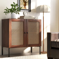 Mobile credenza con 2 ante in rattan ripiano regolabile in 3 posizioni-Mobile buffet da cucina Noce