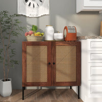 Mobile credenza con 2 ante in rattan ripiano regolabile in 3 posizioni-Mobile buffet da cucina Noce