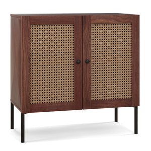 Mobile credenza con 2 ante in rattan ripiano regolabile in 3 posizioni-Mobile buffet da cucina Noce