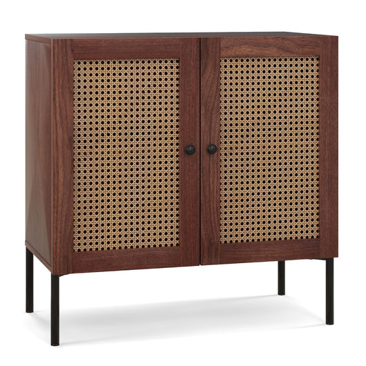 Mobile credenza con 2 ante in rattan ripiano regolabile in 3 posizioni-Mobile buffet da cucina Noce
